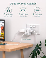 Load image into Gallery viewer, US to UK Ireland Plug Adapter, Addtam Type G Power Adapter with 3 AC Outlets and 3 USB(1 USB C), Travel Essentials for USA to Dubai Scotland British London England Hong Kong Irish