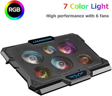 Load image into Gallery viewer, Laptop Cooling Pad, Laptop Cooler with 6 Quiet Fans RGB 7 Color Light for 15.6-17 Inch Laptop Cooling Fan Stand, Portable Slim USB Powered Gaming Laptop Cooling Pad, Switch Control Fan Speed(Black)