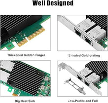 Load image into Gallery viewer, 10Gb PCI-E NIC Network Card for Intel X550-T2,2.5GbE/5GbE/10GbE Copper Dual RJ45 Ports,with Intel ELX550AT2 Chip,10GbE PCI Express 3.0 X4 Ethernet Adapter Support Windows/Linux/VMware