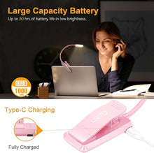 Load image into Gallery viewer, Gritin 9 LED Rechargeable Book Light for Reading in Bed - Eye Caring 3 Color Temperatures,Stepless Dimming Brightness,80 Hrs Runtime Small Lightweight Clip On Book Reading Light for Studying-Pink