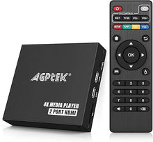 Load image into Gallery viewer, 4K@30hz HDMI TV Media Player with Dual HDMI, One AV/VGA Output, 4K HDMI Splitter Function, Digital MP4 Player for 14TB HDD/512G USB Drive/256G SD Card/H.265 MP4, with Remote Control for MP3 AVI etc
