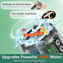 Load image into Gallery viewer, Portable Blender for Shakes and Smoothies, 24oz Travel Blender 300Watt on the Go Blender USB Rechargeable Personal Blender with a Travel Lid & BPA Free Bottle(Green Cap Black Body)