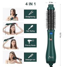 Load image into Gallery viewer, Aima Beauty Hair Dryer Brush, One Step Hair Dryer & Volumizing Hot Air Brush, 3 Heat/Speed Settings, Advanced Ionic Technology, Ceramic Coating, Nylon Pins & Tufted Bristles, Dark Green, 1000W, 125V