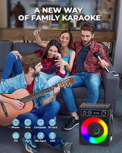 Load image into Gallery viewer, Karaoke Machine, Portable Bluetooth Karaoke Speaker with 2 Wireless Microphones, PA System for Adults Kids with LED Lights, Supports REC/FM/AUX/USB/TF for Home Party