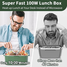 Load image into Gallery viewer, Electric Heated Lunch Box 100W - 3-IN-1 1.8L Fast Self Heating Lunch Boxes Portable Food Heater for Adults,12V/24V/110V with Leak-Proof Compartment Lid for Car Truck Office Home Green (3 Times Faster)