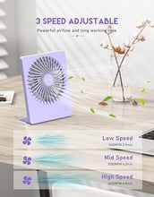 Load image into Gallery viewer, Zuvas Desk Fan Battery Operated Rechargeable 180°Tilt Folding Personal Ultra Quiet Small Portable Fan Light Purple