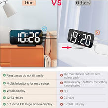 Load image into Gallery viewer, Digital Alarm Clock for Bedroom,6.7" LED Clock Mirror Surface with 2 USB Charger Port,Adjustable Brightness,Dual Alarm,Snooze,12/24H/Large Display Clock for Room Decor(Black)