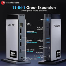 Load image into Gallery viewer, WAVLINK Laptop Docking Station 3 Monitors, 11 in 1 USB C Docking Station with PD3.1 140W Charging, Dual 8K HDMI + 8K Displayport, 5 USB-C/USB-A, SD/TF Slot, Audio/Mic, RJ45 Ethernet for M1/M2/M3/M4