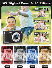 Load image into Gallery viewer, Upgrade Digital Camera, 56MP FHD 1080P Camera for Kids with 16x Zoom Anti Shake, Kid Camera with 32GB TF Card, Two Batteries, Lanyard, Compact Small Camera for Kids Boys Girls?Black?