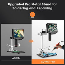 Load image into Gallery viewer, Andonstar AD407 Pro 3D HDMI Soldering Digital Microscope with Pro Metal Stand 4MP UHD and 7 inch Adjustable LCD Screen USB Video Microscopes for Phone Repairing SMT SMD DIY