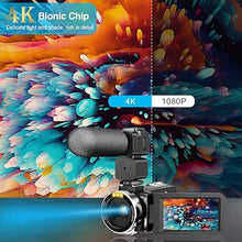 Load image into Gallery viewer, 4K Video Camera, Camcorder with IR Night Vision, Digital Camera, 18X Digital Zoom, APP Connection, Vlogging Camera for YouTube, Video Camera, Built in Microphone, Remote, 3" Touch Screen