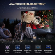 Load image into Gallery viewer, 3-in-1 Projector 4K Supported, AURZEN BOOM 3 Smart Projector with WiFi and Bluetooth, 3D DoIby Audio & 36W Speakers, Auto Focus & Keystone, Netflix Official 500 ANSI Home Outdoor proyector, Black