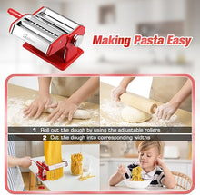 Load image into Gallery viewer, Sailnovo Pasta Maker Machine, 180 Aluminum Alloy Pasta Roller with 9 Adjustable Thickness Settings and 2 Cutter, Noodle Maker for Spaghetti, Fettuccini, Lasagna Red
