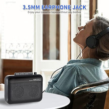 Load image into Gallery viewer, Portable Cassette Player Recorder with Bluetooth Transmitter, Walkman Cassette Tape Player with Headphone Jack, Build-in Speaker, Microphone Jack, Powered by AC Adapter or AA Battery- Black