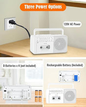 Load image into Gallery viewer, Rechargeable Cassette Tape Player Boombox with Bluetooth, Portable AM FM SW Radio Cassette Recorder, 8W Speaker and Earphone Jack,Support USB/TF Card, D Batteries or AC Plug in Power