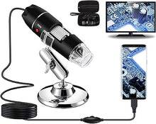 Load image into Gallery viewer, USB Digital Microscope 40X to 1000X, 8 LED Magnification Endoscope Camera with Carrying Case & Metal Stand, Compatible for Android Windows 7 8 10 11 Linux Mac