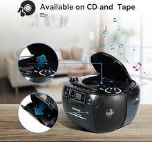 Load image into Gallery viewer, Retekess TR621 CD Player Boombox, Cassette Tape Player AM FM Radio, Stereo Sound, USB and TF Card Playback with Remote Control, Tape Recording, for Home(Black)