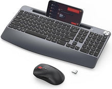Load image into Gallery viewer, Wireless Keyboard and Mouse - Full-Sized Ergonomic Keyboard with Wrist Rest, Phone Holder, Volume Knob,2.4GHz Silent Cordless Keyboard Mouse Combo for Computer, Laptop, PC, Mac, Windows -Grey