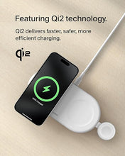 Load image into Gallery viewer, Belkin 3-in-1 MagSafe-Compatible Wireless Charging Pad with Qi2 15W - iPhone Charger - Fast Charging Wireless Charging Station for iPhone 16, 15, & 14 Series, AirPods, Apple Watch, & More - White