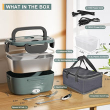 Load image into Gallery viewer, Monteka Electric Lunch Box Food Heater - Leakproof Portable Food Warmer heated lunch box for adults for Car/Home/Truck with 1.5L Removable Stainless Steel Container, 12V/24V/110V, Green