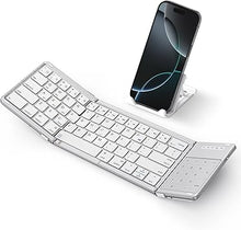 Load image into Gallery viewer, SODI Foldable Keyboard with Touchpad, Portable Wireless Keyboard with Phone Holder, Rechargeable Bluetooth Travel Keyboard for iPad, iPhone, Mac, iOS Tablets Slim Pocket Folding, White