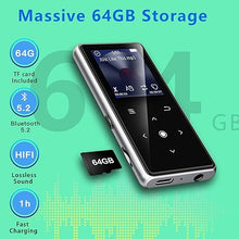 Load image into Gallery viewer, 64GB MP3 Player with Bluetooth 5.2, AiMoonsa Music Player with Built-in HD Speaker, FM Radio, Voice Recorder, HiFi Sound, E-Book Function, Earphones Included