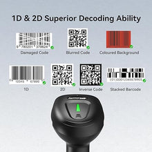 Load image into Gallery viewer, Alacrity 2D 1D Wireless Barcode Scanner with Stand, 3-in-1 Connectivity Bluetooth 2.4G Wireless USB Wired, Barcode Reader with Hands-Free Mode and Vibration Alert, Black
