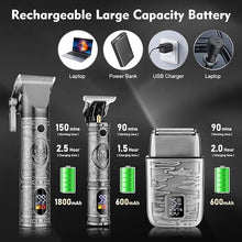 Load image into Gallery viewer, Professional Hair Clippers for Men,Hair Clippers+T-Blade Trimmer+Electric Shaver+Nose Hair Trimmer Set,4 in 1 Cordless Barber Hair Cutting Kit LCD Display Gifts (Gray)