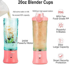 Load image into Gallery viewer, Nikice Portable Blender, Personal Blender for Shakes and Smoothies, 20 Oz BPA Free Cup, Waterproof Blender with USB Rechargeable can crushes ice (Pink)