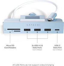 Load image into Gallery viewer, Satechi Clamp Hub USB-C – USB-C Data Port, USB-A 3.0 Data Ports, Micro/SD Card Reader – for Apple Studio Display and 24-inch iMac M1 2021. Not Compatible with 2020 and Earlier iMac Models (Blue)