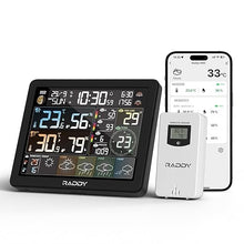 Load image into Gallery viewer, Raddy N80 Smart Wi-Fi Weather Station with APP Control, Indoor Outdoor Thermometer Wireless with 8 Inch Large Display, Sunset/Sunrise Time, PM2.5/AQI, UV Index, 4 Alarm Clock