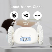 Load image into Gallery viewer, CLOCKY Extra Super Loud Alarm Clock for Heavy Sleepers Adults Kids Teens Bedroom, Move Jump Roll Run Away Easy to Set Smart Digital Alarm Clock on Wheels -Funny Gag Gift (White)