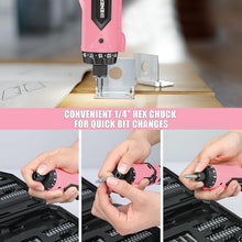 Load image into Gallery viewer, Enertwist Electric Screwdriver, 8V Max 10Nm Pink Cordless Screwdriver Rechargeable Set with 9 Accessory Kit, 21+1 Cluth, Dual Position Handle, LED Light