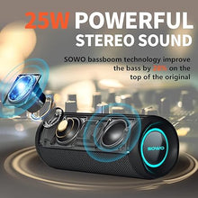 Load image into Gallery viewer, Wireless Portable Speaker,IPX7 Waterproof Bluetooth Speaker, 25W Loud Stereo Sound, Bassboom Technology, TWS Pairing, Built-in Mic, 16H Playtime with Lights for Home Outdoor - Black