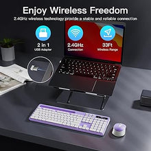 Load image into Gallery viewer, Wireless Keyboard and Mouse Combo, Soueto 2.4G Full-Sized Computer Keyboard with Phone Tablet Holder, 22 Multimedia Shortcuts, Numeric Keypad, 6 Button Silent Mouse for Windows, Mac (Purple-White)