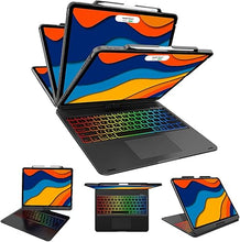 Load image into Gallery viewer, Swivel Wireless Keyboard Case for iPad Pro 12.9 (6th/5th/4th/3rd Gen), Rainbow Backlits & Multi-Touch Trackpad, Magic 360° Rotatable Protective Keyboard Cover with Pencil Holder, Thin & Light-Black