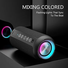 Load image into Gallery viewer, Ortizan Portable Bluetooth Speaker: IPX7 Waterproof, 24W Loud Sound, Deep Bass, Bluetooth 5.3, LED Lights, Wireless Stereo Pairing, 30H Playtime, for Home/Outdoor/Party/Beach, Birthday Gift (Black)
