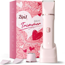 Load image into Gallery viewer, Bikini Trimmer for Women - Painless Electric Razors for Silk Skin,Cordless Body Shaver for Trip,Replaceable Lady Facial Razor, IPX7 Waterproof&Easy Cleaning, Ceramic Blade, USB Charge Dock Pink