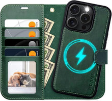 Load image into Gallery viewer, OCASE for iPhone 16 Pro Max Case Detachable Wallet Case with Card Holder, 2 in 1 Pu Leather Flip Folio with RFID Blocking Stand Wrist Strap Shockproof Phone Cover 6.9 Inch 2024, Blackish Green