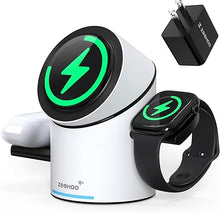 Load image into Gallery viewer, ZEEHOO 3 in 1 Charging Station for Apple Devices, Mag-Safe Charger Stand, Qi2 15W Auto-Rotating Wireless Charging Station for iPhone 16/15/14/13/12 Series& AirPods& iWatch(30W Charger Included) White