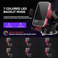 Load image into Gallery viewer, Wireless Car Charger,?7 Colored RGB Backlit?Mosurr 15W Auto Clamping Car Charger Phone Mount Holder fit for iPhone 15 14 13 12 Mini Pro Max 11 XR XS, Samsung Galaxy S24 Ultra S23 S22 S21+ Note 20, etc