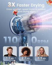 Load image into Gallery viewer, Hair Dryer with Diffuser & Nozzle Magnetic, Hair Blow Dryer for Curly Hair, 110000 RPM High-Speed Brushless Motor for Fast Drying, Negative Ionic Care Hair Dryer for Home,Salon,Travel (Blue)