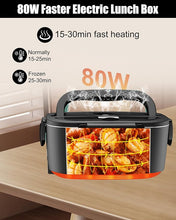Load image into Gallery viewer, Buddew Electric Lunch Box 80W Food Heater with Dual Container, Portable Lunch Warmer for Adults, Upgraded Heated Lunch Box for Car/Truck/Office with SS Fork&Spoon and Insulated Carry Bag (Black)