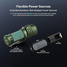 Load image into Gallery viewer, OLIGHT Baton Turbo EDC Rechargeable Handheld Flashlight, 1000 Lumens Compact LED and 510 Meters Long Throw Powerful Light, with Two-Way Clip and Landyard for Camping, Hiking and Home Use (OD Green)