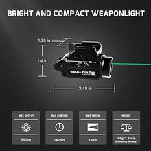 Load image into Gallery viewer, OLIGHT Baldr S 800 Lumens Compact Rail Mount Weaponlight with Green Beam and White LED Combo, Magnetic USB Rechargeable Tactical Flashlight with 1913 or GL Rail, Battery Included (Flat Dark Earth)