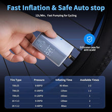 Load image into Gallery viewer, Mini Electric Bike Pump, Small Bike Pump with Gauge, Max 120PSI, Auto Stop, Bicycle Pump Portable Rechargeable with Presta and Schrader Valve for Mountain Bike, Road Bike, E-Bike, City Bike