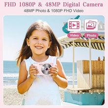 Load image into Gallery viewer, Digital Camera, FHD 1080P Kids Digital Point and Shoot Camera with 16X Digital Zoom, Anti-Shake, Flash, 32GB Card, Portable Compact Travel Camera for Boys, Girls (Pink)