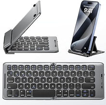 Load image into Gallery viewer, Foldable Bluetooth Keyboard with Stand Holder, Folding Keyboard Bluetooth Phone Keyboard, Rechargeable Ultra Slim Bluetooth Travel Keyboard for iOS, Android, Fit Phone Pad Tablet Laptop, B088