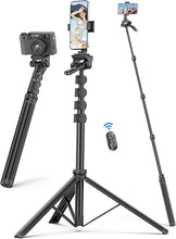 Load image into Gallery viewer, 72" Phone Tripod & Selfie Stick, Extendable Cell Phone Tripod Stand with Detachable Remote & Phone Holder, Aluminum Tripod for Cell Phone & Camera, Selfie Stick Tripod Compatible with iPhone Android