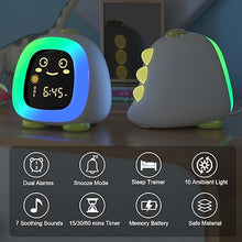 Load image into Gallery viewer, OK to Wake Clock for Kids, Kids Alarm Clock with Night Light, Stay in Bed Clock Sleep Training, Nap Timer Detect Cute Kids Room Decor, Gift Ideas for Kids Toddler Boy Girl Dinosaur Model